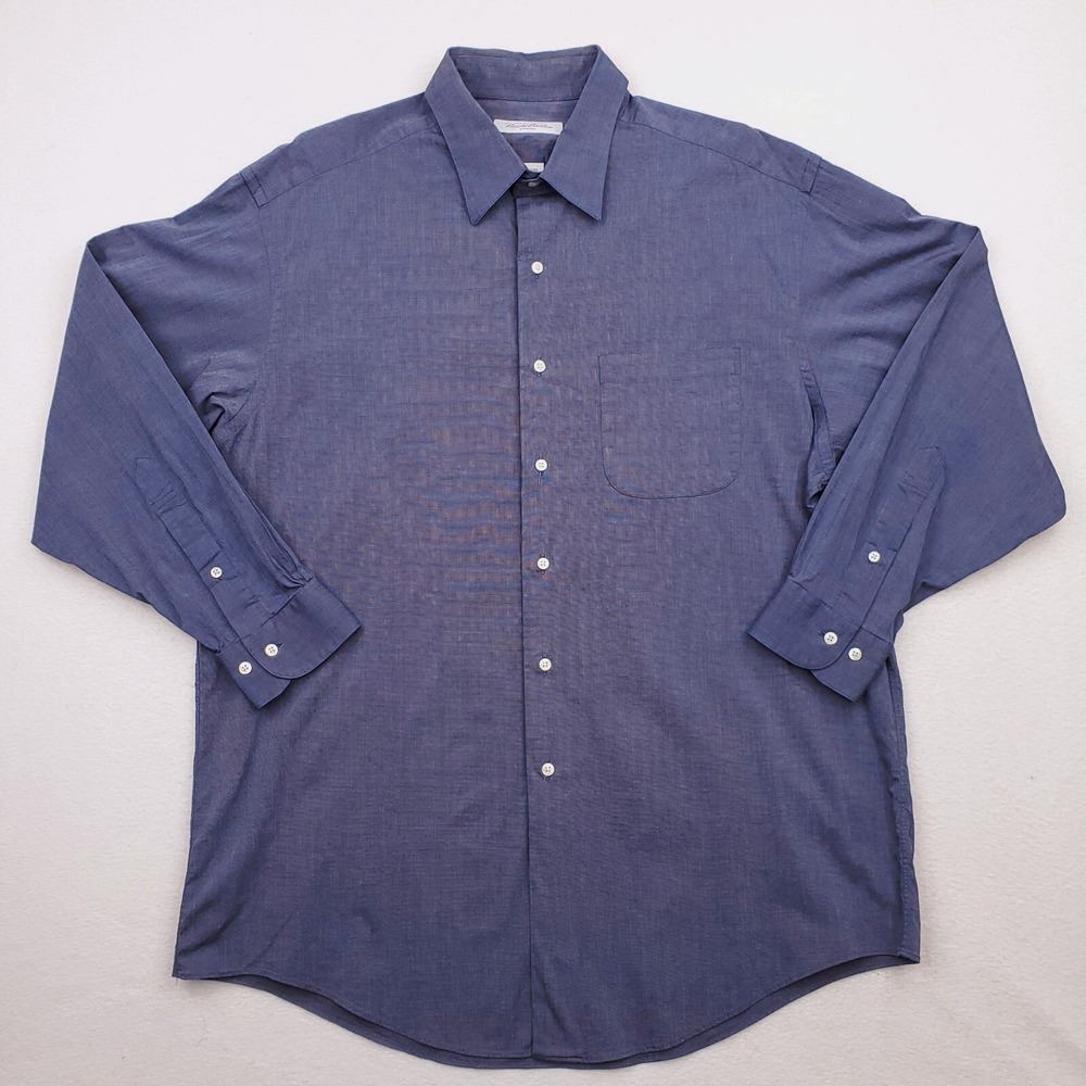 Vintage Brooks Brothers Shirt Mens 17 32/33 Blue Button Up Long Sleeve Stretch
